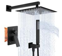 KES Sistema de Ducha Empotrado Conjunto 3 Modos de Salida de Agua Columna Ducha Negra 30 cm Duchas de Baño Columna Incluida Válvula Empotrada Ducha Manguera de Ducha Baño Latón Negro, X6230S12-BK