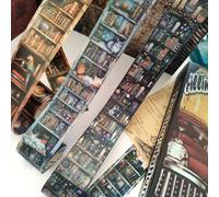 Kesari Accesorios para Scrapbooking Washi Tape,3 Rollos Tema Lectura Mágica Gótica,Pegatinas Decorativas para Scrapbooking PET,para Bullet Journal,Agendas y Álbumes Fotográficos (Magic Bookshelf 2)