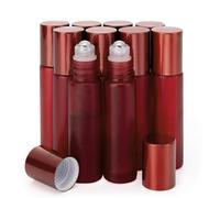 Kesell BLP056 Botella con rodillo de cristal, 10 ml, botella de aceite esencial recargable con bola de acero inoxidable, paquete de 10, Rojo, 10.0[set de ]