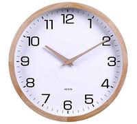 Kesin 12 Inches Wooden Round Silent Wall Clock White Wood Wall Clocks Analog Digital Battery Operated Non Ticking for Living Room Kitchen Bedroom Office Vintage Home Decor