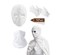KESOCORAY 3 Piezas Máscara de Luna, Casco de Látex, Conjunto de Caballero, Guantes Blancos, Cuello, Cosplay, Disfraz de Halloween, Accesorio