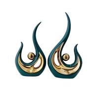 KESOTO 2 estatuas abstractas artesanales de Resina, esculturas Modernas para Dormitorio, estantería, Mesa de Centro, Armario y Sala de Estar, Verde Dorado
