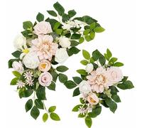 KESOTO 2 Piezas Arco Floral de Boda Arreglo Floral Guirnalda Ramo Centro de Mesa con Conjunto Largo Tipo Swag para Decoración Continua y Permanente Adecuado, Champagne