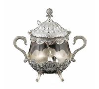 KESOTO Azucarera Artísticamente Grabada Recipiente para Azúcar Tapa Decorativa Funciones de Almacenamiento Apta para Servir Café Postre U Organizar la Cocina, Plateado