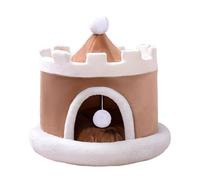 KESOTO Cama para Gatos, Casa para Mascotas, Cama para Perros, Nido para Acurrucarse con Construcción Extraíble Y Pelota Juguetona para Un Ambiente Agradable, Coffee L 50x50x50cm