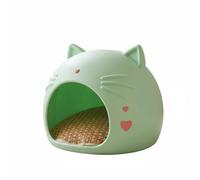 KESOTO Casa para Gatos Cueva Refugio Camita Nido para Todo el Año con Posibilidad de Alfombrilla Fresca O Cojín Cálido Plástico y Ratán Resistente al Agua, Verde, Almohadilla Doble Cara