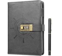 Kesoto Diario con Cerradura Cubierta de Cuero Cuaderno con Cerradura Cuaderno de rayas para Ordenación Personal Diario Registro de Trabajo Agenda Tapa Dura 212 Páginas (Gris)