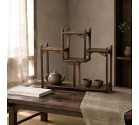 KESOTO Estante Exhibidor de Madera para Té Repisa Decorativa Soporte Ornamental Organizador de Coleccionables Estructura en Niveles y Tallado Detallado, Estilo Medio Bajo Dos Alto 06