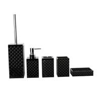 KESOTO Juego de 5 Accesorios de Baño, Jabonera, Dispensador de Cepillos de Dientes, Cristal, Fabricado en PP, Fácil de Limpiar, Apto para Regalo, Apartamento, Negro, Individual