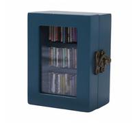 KESOTO Mini Librería Miniatura Estantería Ornamental Gabinete Decorativo Vitrina de Madera Metal con Ventana Frontal y Cierre Adecuada para Salón Escritorio Estantería Rincón de Exhibición, Azul