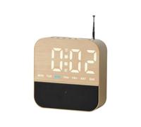 KESOTO Reloj Despertador Electrónico Reloj de Noche con Radio y Altavoz Frontal Dígitos LED y con Antena Integrada Cuerpo, GH8067 Amarillo con Textura De Madera A, Estilo Creativo