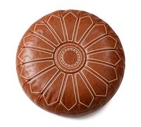 KESOTO Storage Ottoman Puf Redondo Taburete Baúl Banco Acolchado Reposapiés con Almacenamiento Tapizado en Piel Encerada con Tapa Bordada y Acceso Inferior, Marrón Oscuro, Estilo Bordado Mejorado