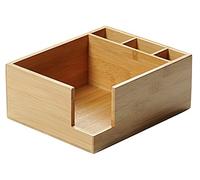 KESPER 70852 Servilletero con 4 compartimentos de bambú con certificado FSC, soporte para cubiertos/caja