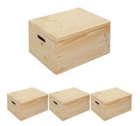 Kesper Caja de Almacenamiento con Tapa abatible, 29 x 19 x 13,5 cm, Madera de Pino con Certificado FSC, apilable, Natural, 69401, Madera, marrón, tamaño único (Paquete de 4)