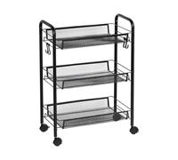 Kesper Carrito de Cocina con 3 cestas y 4 Ganchos, Material: Metal, Dimensiones: 44 x 26 x 63,5 cm, Color: Negro | 91200
