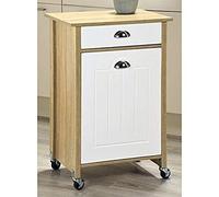 Kesper Carrito de Cocina con Cubo de la Basura, Madera, Blanco/Beige, 50 x 37 x 78,5 cm