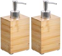 KESPER | Dispensador de jabón con Bomba de Acero Inoxidable, Material: bambú, plástico, Acero Inoxidable, Dimensiones: 8,5 x 6,5 x 18 cm, Color: marrón - Madera Natural | 19402 (Paquete de 2)