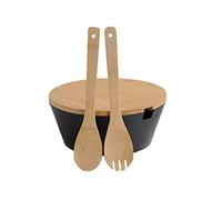 Kesper | Frutero y ensalada con cubiertos, material: plástico, bambú, dimensiones: Ø 26 cm/altura: 11 cm, color: negro, marrón | 92524