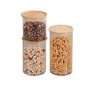 Kesper Juego de 3 tarros de cristal con tapa de bambú.