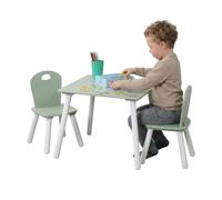Kesper | Mesa Infantil con 2 sillas, Blanco/Verde Salvia | 1773313 | Juego de asientos adecuado para niños para jugar, pintar, hacer manualidades y aprender por primera vez