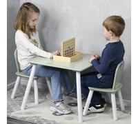 Kesper Mesa Infantil con Dos sillas, Madera de ingeniería, Blanco, Verde, 55 x 55 x 45 cm