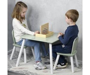 Kesper Mesa Infantil con 2 sillas, Material: Tablero de Fibra, Dimensiones: 55 x 55 x 45 cm, Color: Blanco, Verde Salvia | 17733 13