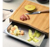 KESPER Tabla de cortar con bandeja recogedora (Gastro-Norm 1/2), material: bambú, dimensiones: 36,5 x 28 x 6,8 cm, color: marrón, plata | 58356