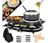 KESSER® 3 en 1 Raclette Grill con Piedra de Parrilla Natural, Placa de Parrilla y Fondue, Parrilla de Mesa para 8 Personas, Parrilla eléctrica raclette Placa de Parrilla Antiadherente