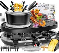 KESSER® 3 en 1 Raclette grill con piedra natural antiadherente, placa de parrilla y fondue, parrilla eléctrica de mesa para 8 personas.