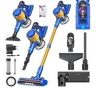 KESSER® Aspiradora inalámbrica con batería de hasta 60 minutos de autonomía y silencio, con pantalla LED, sin bolsa, con cepillo antienredos para suelos duros, alfombra + disco aromático, filtro Hepa