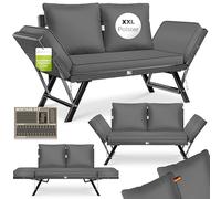 KESSER® Banco de jardín de polirratán Luna reclinable, sofá 4 en 1 ajustable, resistente a la intemperie, reposabrazos ajustables, extra grueso y suave