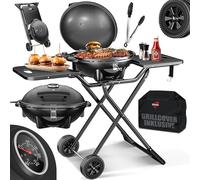 KESSER Barbacoa eléctrica eléctrica 2 en 1 - Barbacoa de pie con tapa, máx. 2400 W, plegable, termostato, revestimiento antiadherente, 2 ruedas, incluye cubierta y pinzas