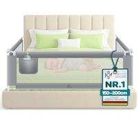 KESSER® Barrera de Cama de 200cm, para niños, Plegable, para Cuna, Cama Infantil, Protección contra Caídas, Cama y Cama con somier Alto: 72 hasta 96 cm, Gris Claro