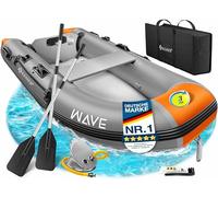KESSER® Bote inflable de 2,30 m para 2 personas, motor Wave adecuado para recreo, bote de remo, lancha a motor, barco de pesca, con 1 banco, kit de reparación de bomba de remo y bolsa inflable PVC