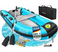 KESSER® Bote inflable de 2,30 m para 2 personas, motor Wave adecuado para recreo, bote de remo, lancha a motor, barco de pesca, con 1 banco, kit de reparación de bomba de remo y bolsa inflable de PVC