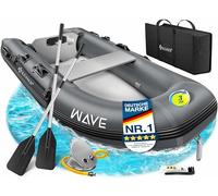 KESSER® Bote inflable Wave de 230 a 380 cm, juego de 6 piezas - barco + banco, bomba de aire, remo, kit de reparación, bolsa, bote de pesca, bote de remo pequeño y grande - combinación de motor