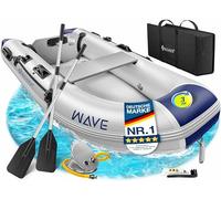 KESSER® Bote inflable Wave de 230 a 380 cm, juego de 6 piezas - barco + banco, bomba de aire, remo, kit de reparación, bolsa, bote de pesca, bote de remo pequeño y grande - combinación de motor