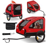 KESSER® Boxer 2 en 1, Remolque para Perros, Silla de Paseo para Perros, Remolque de Bicicleta Grande Aprox. 250 l de Volumen. Incl. Bandera y Bolsa, Lona Oxford 600D, máxima: 45 kg Rojo/Negro