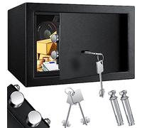 KESSER® Caja fuerte con cerradura de doble perno, para suelo o pared, 30 x 20 x 20 cm, incluye 2 llaves y tornillo de fijación, color negro