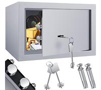 KESSER® Caja fuerte con cerradura de doble perno, para suelo o pared, 30 x 20 x 20 cm, incluye 2 llaves y tornillo de fijación, plateada