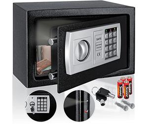 KESSER® Caja fuerte eléctrica - L, Grosor de la puerta 4 mm, Doble cerradura de pestillo, incl. Material de Montaje, Iluminación interior, Caja fuerte blindada, 31x20x20 / Schwarz