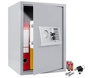 KESSER® Caja fuerte eléctrica - XXL, Grosor de la puerta 4 mm, Doble cerradura de pestillo, incl. Material de Montaje, Iluminación interior, Caja fuerte blindada, 50x35x34,5 / Plata