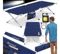 KESSER® Cama de Camping Plegable Resistente con Bolsa de Transporte, Bolsillo Lateral y Luz de Camping | 190x73x45cm hasta 150 kg Tubo de Metal | Tela Oxford 600D Portátil Cómoda | Azul Marino