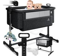 KESSER® Cama supletoria Hubi 3en1, colecho para bebé con colchón Blando, Cuna - con Ruedas, Ajuste de Altura en 5 Posiciones, Panel Lateral Plegable, para en casa y de Viaje, Negro