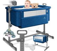 KESSER® Cama supletoria Hubi 3en1, colecho para bebé con colchón Blando, Cuna - con Ruedas, Ajuste de Altura en 5 Posiciones, Panel Lateral Plegable, para en casa y de Viaje, Azul