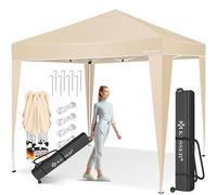 KESSER® - Carpa de 3 x 3 m, resistente al agua, incluye bolsa, sistema de clic desplegable, protección UV 50+, carpa plegable, para jardín, fiestas, puntales de metal, color beis