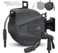 KESSER® Carrete de manguera automático de 15 m + 2 m, caja de manguera de pared con enrollador automático, enrollador de manguera con manguera de jardín, giratorio 180° + alcachofa de mano múltiple
