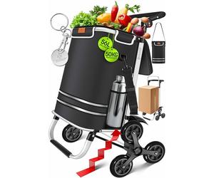 KESSER® Carro de la Compra - Carro de la Compra con Compartimento Frigorífico, 56L de Capacidad, Capacidad de Carga hasta 50kg, 3en1 Carro y Bolsa Bandolera, In hip de Compra, Plegable, Negro