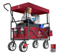 KESSER® Carro Plegable con Techo Incl. Funda | Carrito de Jardín con 2 Bolsillos de Red y uno Exterior con Freno en la Rueda Delantera | Ruedas de Goma | hasta 100 kg de Capacidad