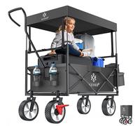 KESSER® Carro Plegable con Techo Incl. Funda | Carrito de Jardín con 2 Bolsillos de Red y uno Exterior con Freno en la Rueda Delantera | Ruedas de Goma | hasta 100 kg de Capacidad